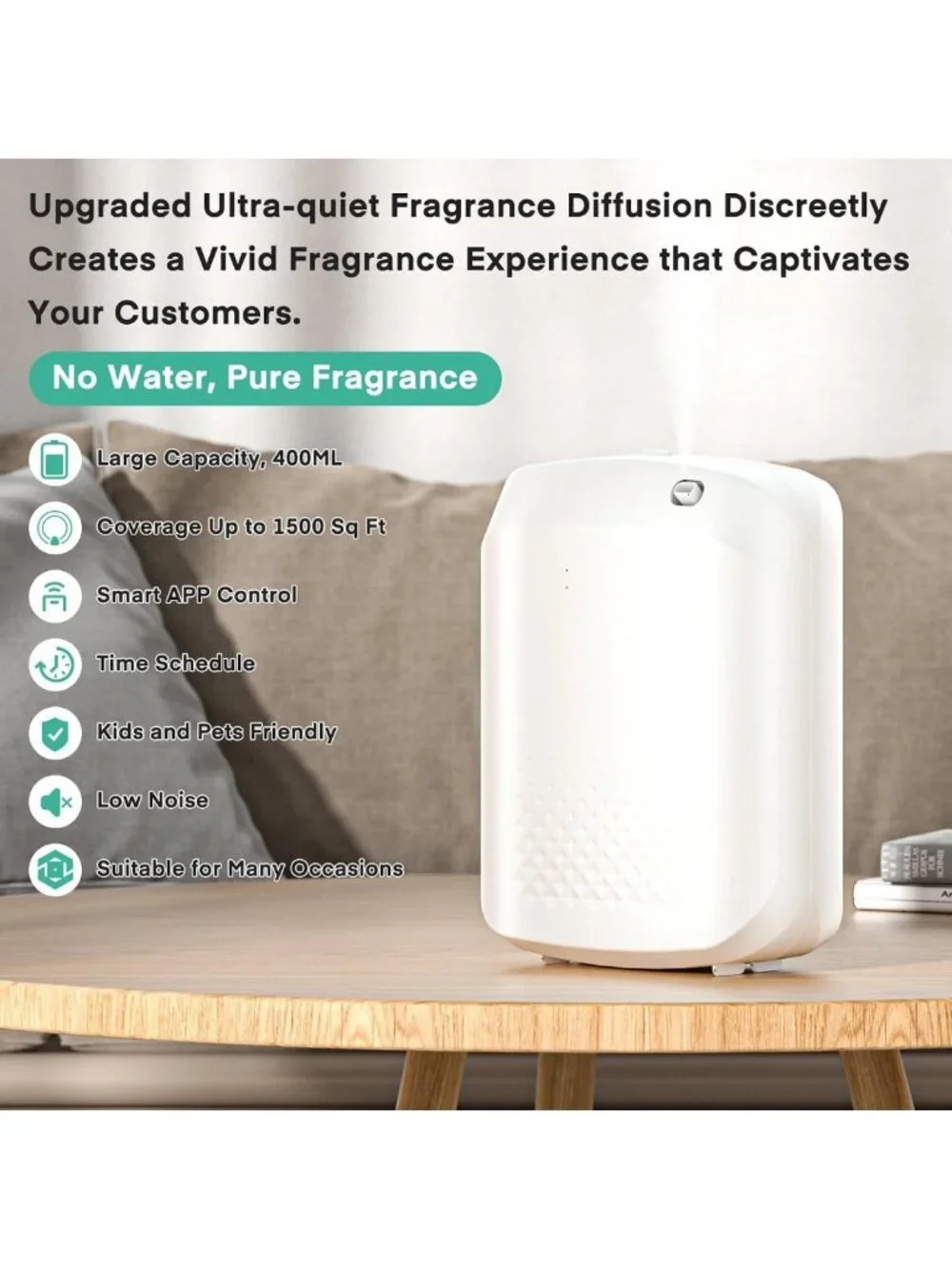 Waterless Aroma Diffuser with Smart Cold Air Tech, 400ML, 1500 Sq Ft Coverage